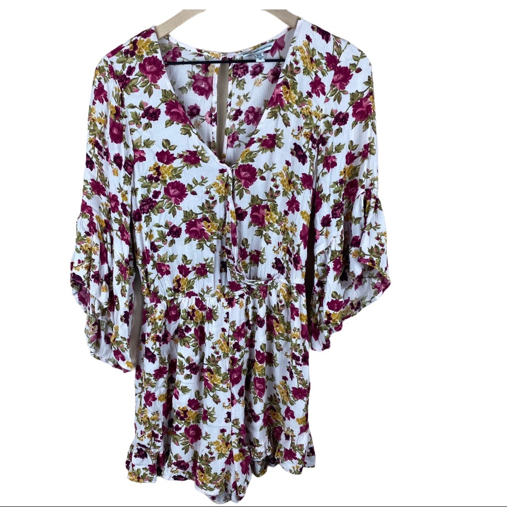 American Eagle AEO White Pink Floral Romper XS - Picture 2 of 14